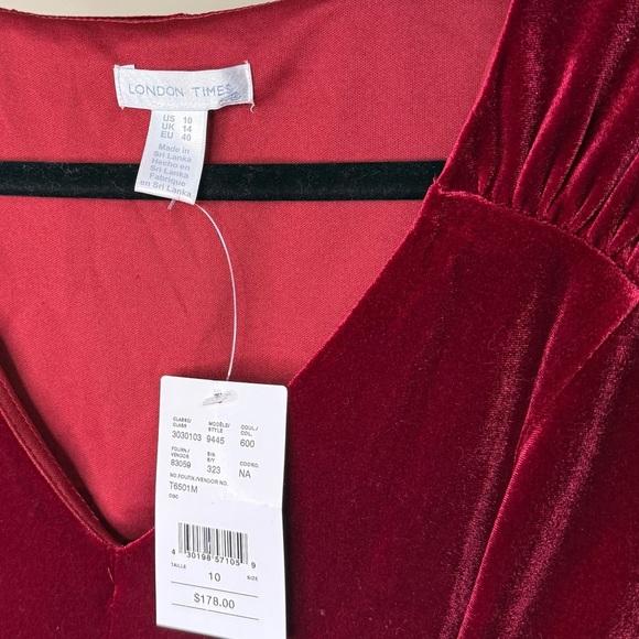 Red Velvet Midi Dress London Times | Coquette Holiday Party Glam Burgundy - Picture 6 of 7